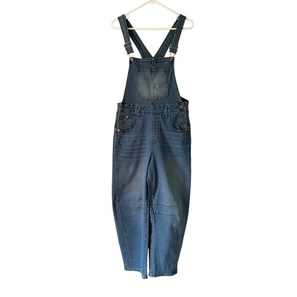 NEW Qazel Vorrlon Denim Overalls Barrel Wide Leg size M Blue - Picture 4 of 11